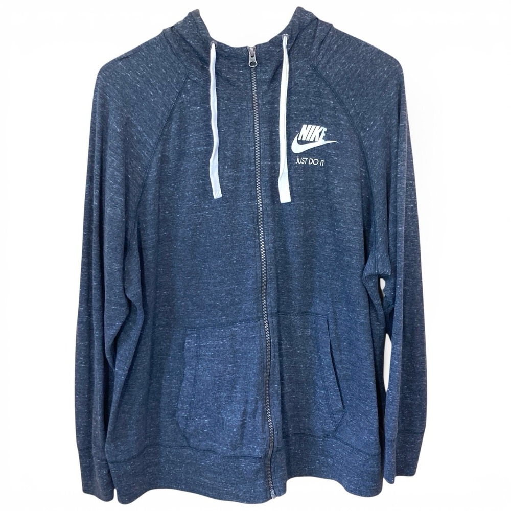Nike Hoodie Women 2X Full Zip Charcoal Gray Organic Cotton Light SU181001NIV